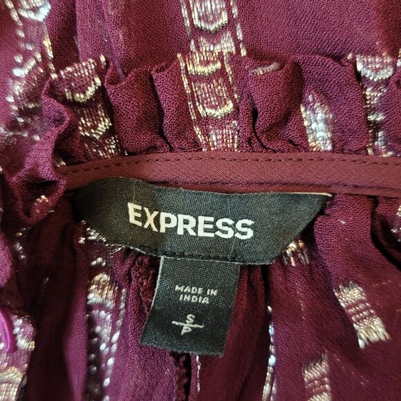 Express Purple Smocked Top with Metallic Highlights Size Small - Picture 9 of 10